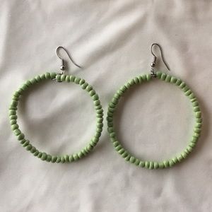 Green Beaded Hoops